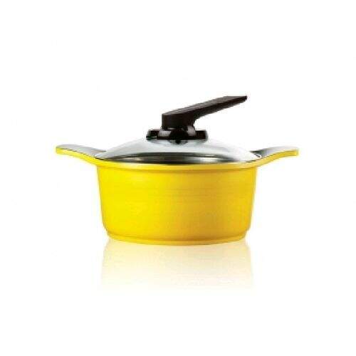 Caçarola Tampa de Vidro 2,5L Alumínio/ Ceramica Amarelo 20 cm -Roichen