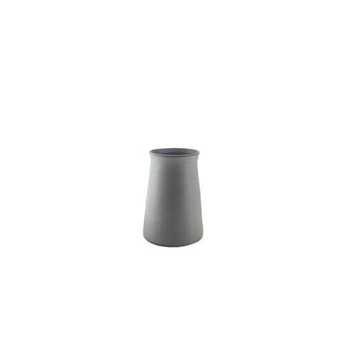 Vaso pequeno de ceramica, de formato redondo, na cor cinza,  *Hail*.