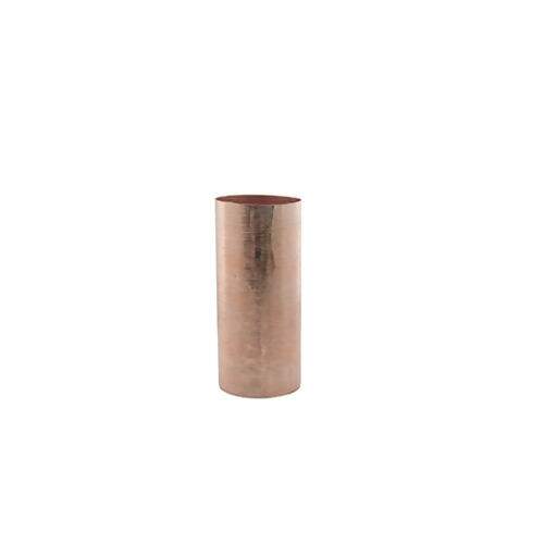 Vaso pequeno de aluminio, de formato cilindrico, na cor de cobre