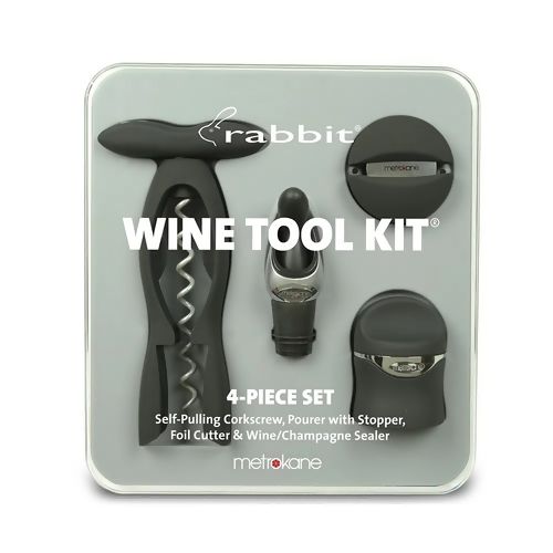 Kit para Vinho com Saca Rolhas e 3 Acessórios Wine Tool Rabbit Preto