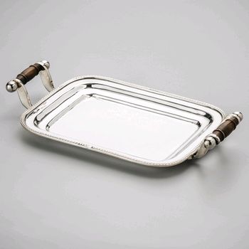 Bandeja Prateada  Alça em Madeira 20x15cm -Wolf