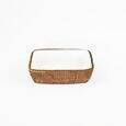 Travessa de porcelana Retangular 28,5 cm com Suporte em rattan MAYA – 30 x 21,5 x 7 cm Natural Home