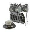 Jogo de 12 pecas para cafe em new bone china 80ml cor prata e branca e com rack Chrominno